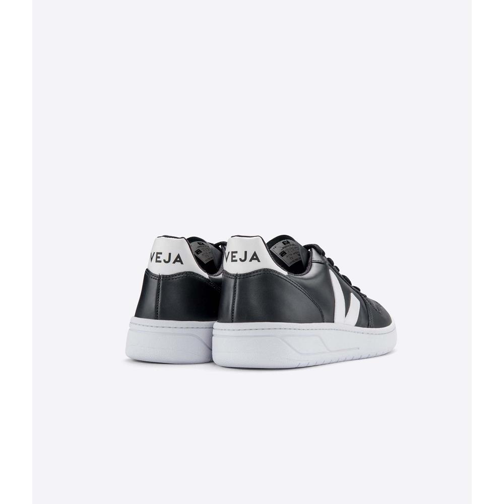 Women's Veja V-10 LEATHER Sneakers Black/White | SG 645KOR